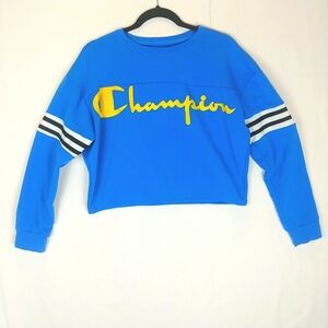 Champion Oversized Cropped Sweater Womens M Long Sleeve Turquoise